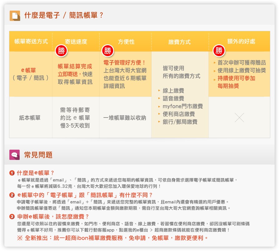 台灣大哥大電子帳單與簡訊帳單的差異